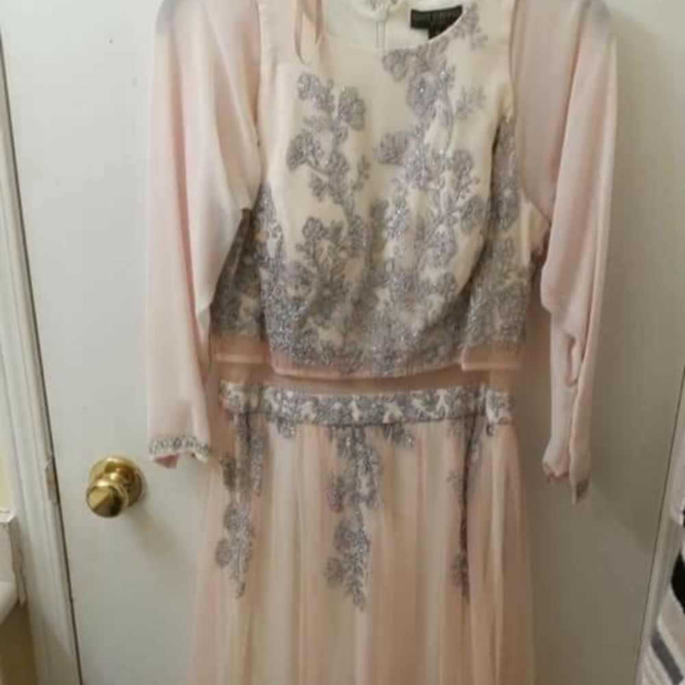 Faded pink with silver accents, prom dress